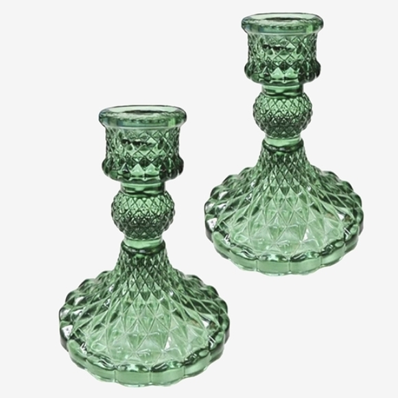 Set 2 Berry Pink Faceted Glass Candlesticks Crystal Candle Holders Vintage Style - Picture 8 of 9